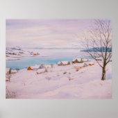 Waterverf Winter Village in Snow Kerstmis Poster (Voorkant)