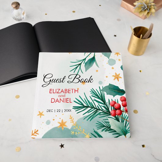 Waterverf Winter Wedding Guest Book – Elegant Gastenboek (Voorkant open)
