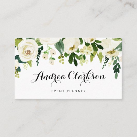 Waterverf Winter White Flowers Garland Visitekaartje (Voorkant)