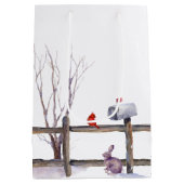 Waterverf Winter Wildlife Birds Snow Scene Medium Cadeauzakje (Achterkant)