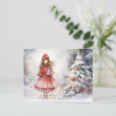 Waterverf Winter Wonderland Christmas Red Sprite Feestdagenkaart (Staand voorkant)