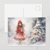 Waterverf Winter Wonderland Christmas Red Sprite Feestdagenkaart (Voorkant / Achterkant)