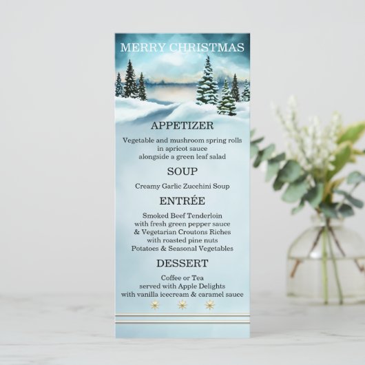 Waterverf Winter Wonderland Kerstmenu Menu (Staand voorkant)