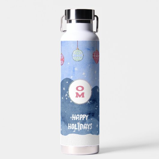 Waterverf Winter Wonderland Monogram Ornamenten Waterfles (Voorkant)