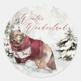 Waterverf Winter Wonderland Rustieke Kerst Ronde Sticker