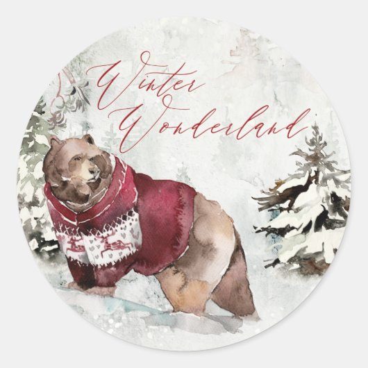 Waterverf Winter Wonderland Rustieke Kerst Ronde Sticker (Voorkant)