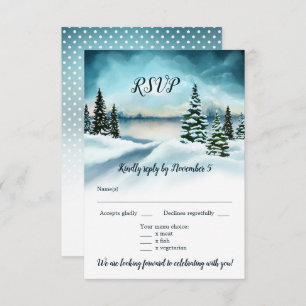 Waterverf Winter Wonderland Wedding Menu RSVP Kaart