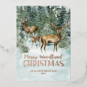Waterverf Winter Woodland Christmas Roos Gold Folie Feestdagenkaart (Voorkant)