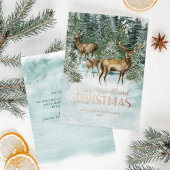 Waterverf Winter Woodland Christmas Roos Gold Folie Feestdagenkaart