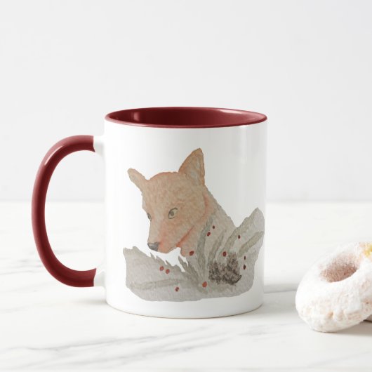Waterverf Winter Woodland Fox Mok (Met donut)