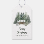 Waterverf Winter Woodland Home Merry Kerstry Cadeaulabel (Voorkant)