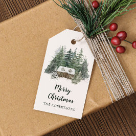 Waterverf Winter Woodland Home Merry Kerstry Cadeaulabel