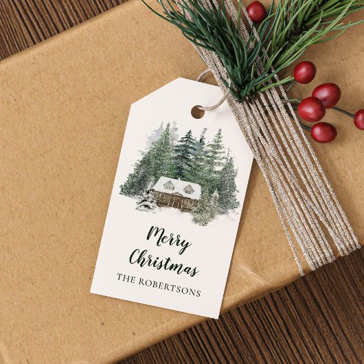 Waterverf Winter Woodland Home Merry Kerstry Cadeaulabel