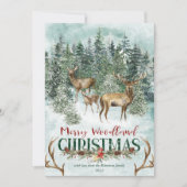 Waterverf Winter Woodland Kerstdeer Feestdagenkaart (Voorkant)