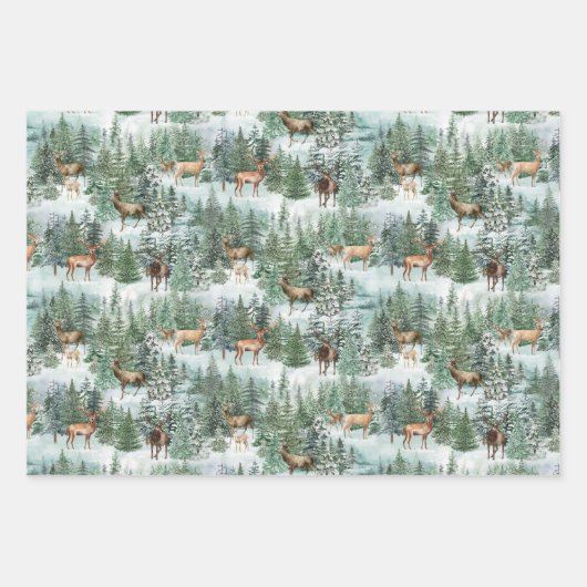Waterverf Winter Woodland Kerstdeer Inpakpapier Vel (Voorkant)