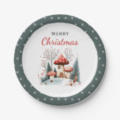 Waterverf Winter Woodland Merry Kerstry Papieren Bordje (Voorkant)