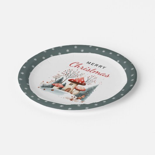 Waterverf Winter Woodland Merry Kerstry Papieren Bordje (Gekanteld)