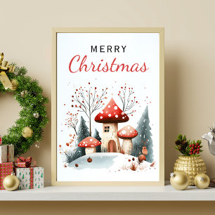 Waterverf Winter Woodland Merry Kerstry Poster
