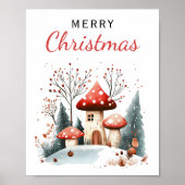 Waterverf Winter Woodland Merry Kerstry Poster (Voorkant)