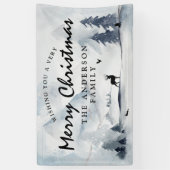 Waterverf Winter Woodland Merry Kerstry Spandoek (Verticaal)