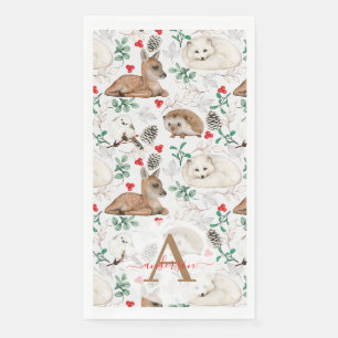 Waterverf Winter Woodland Monogrammed Christmas Servet