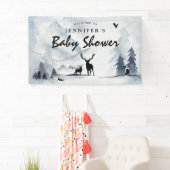 Waterverf Winter Woodland Mountains Baby shower Spandoek (Insitu)
