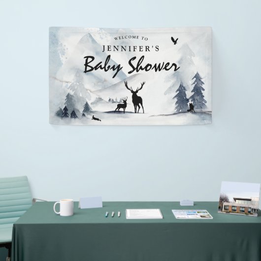 Waterverf Winter Woodland Mountains Baby shower Spandoek (Beurs)