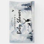 Waterverf Winter Woodland Mountains Baby shower Spandoek (Verticaal)