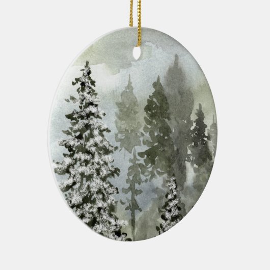Waterverf Winter Woodland Scene Keramisch Ornament (Rechts)