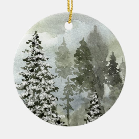 Waterverf Winter Woodland Scene Keramisch Ornament (Voorkant)