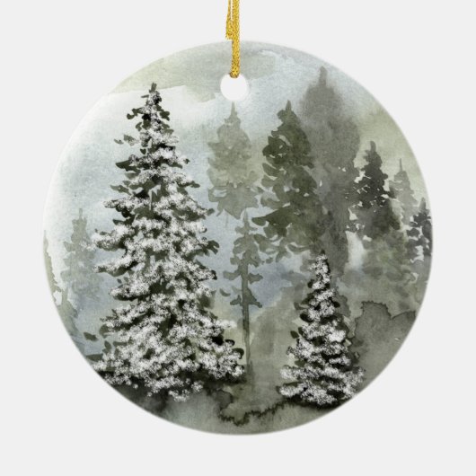 Waterverf Winter Woodland Scene Keramisch Ornament (Achterkant)