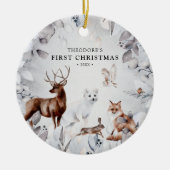 Waterverf Winter Woodland Wildlife 1e Kerstmis Keramisch Ornament (Voorkant)