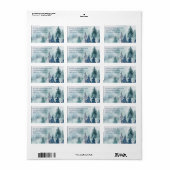 Waterverf Winter Woud Dennenbomen Adres Etiket (Full Sheet)