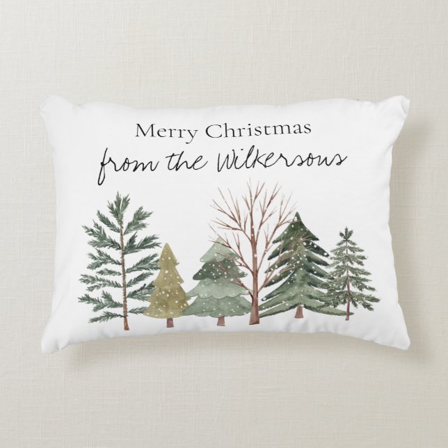 Waterverf Winter Woud Eenvoudige Bomen Accent Kussen (Voorkant)