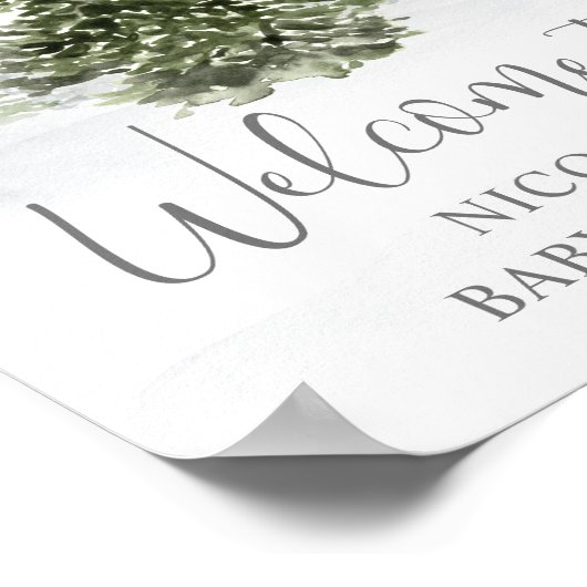 Waterverf Winter Woud Grijs Baby Shower Welkom Poster (Hoek)