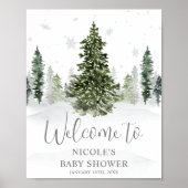 Waterverf Winter Woud Grijs Baby Shower Welkom Poster (Voorkant)