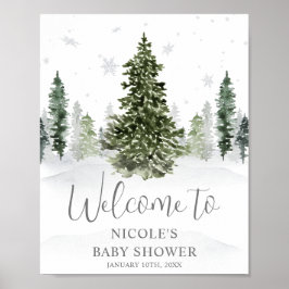 Waterverf Winter Woud Grijs Baby Shower Welkom Poster