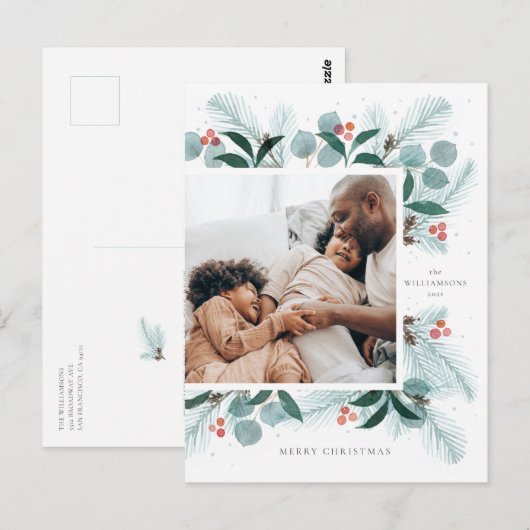 Waterverf Winter Wreath Flat Holiday Briefkaart (Voorkant / Achterkant)