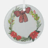 Waterverf Winter Wreath met Poinsettia en Bow G Glas Ornament (Voorkant)