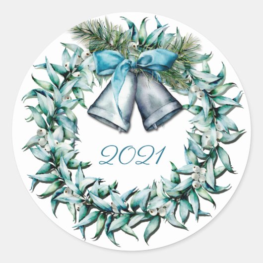 Waterverf Winter Wreatssic Round Sticker (Voorkant)