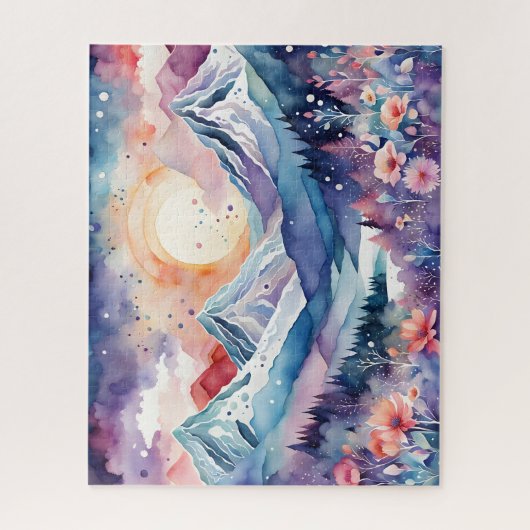 Waterverf Winterbergen Boho Esthetische Puzzel Legpuzzel (Verticaal)