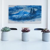 Waterverf Winterbergen Landschapsschilderij Canvas Afdruk