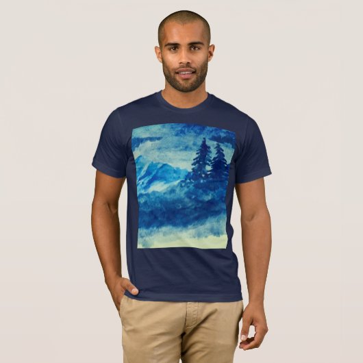 Waterverf Winterbergen Landschapsschilderij T-shirt (Voorkant volledig)