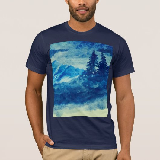 Waterverf Winterbergen Landschapsschilderij T-shirt (Voorkant)
