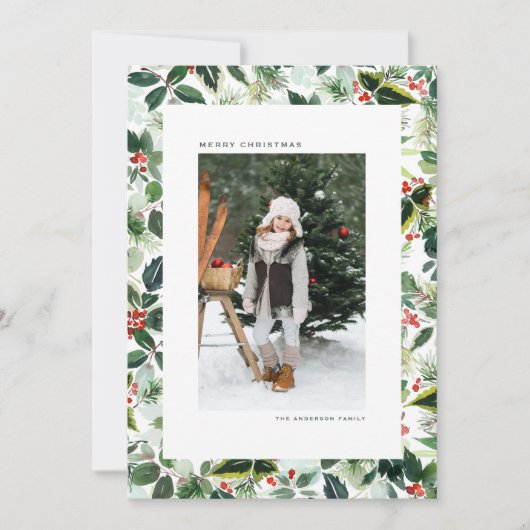 Waterverf Winterberry bonte bladeren Kerst Feestdagenkaart (Voorkant)