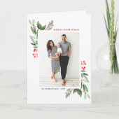 Waterverf Winterberry en Holly Foto Kerst Feestdagen Kaart (Voorkant)