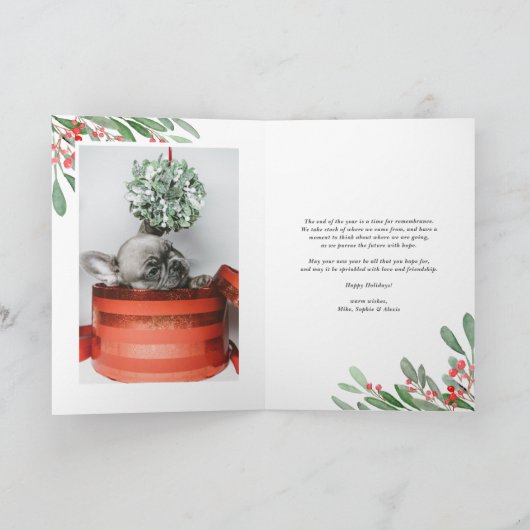 Waterverf Winterberry en Holly Foto Kerst Feestdagen Kaart (Binnen)