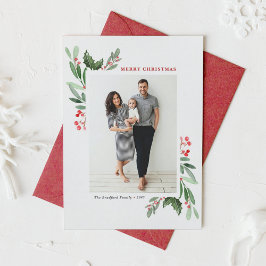 Waterverf Winterberry en Holly Foto Kerst Feestdagenkaart