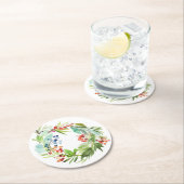 Waterverf Winterberry Holly en Juniper Christmas Ronde Kartonnen Onderzetter (Insitu)