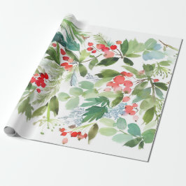 Waterverf Winterberry Holly kerstpatroon Cadeaupapier